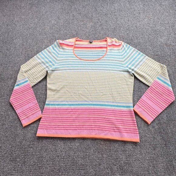 Saks Fifth‎ Avenue Sweater Womens L Rainbow Hippie Multicolor Striped Scoop - Picture 1 of 9